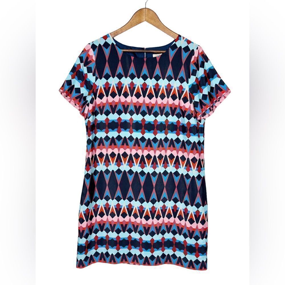 J. Crew Short Sleeve Gallery Shift Dress Geometric Print C5608 Size 12
